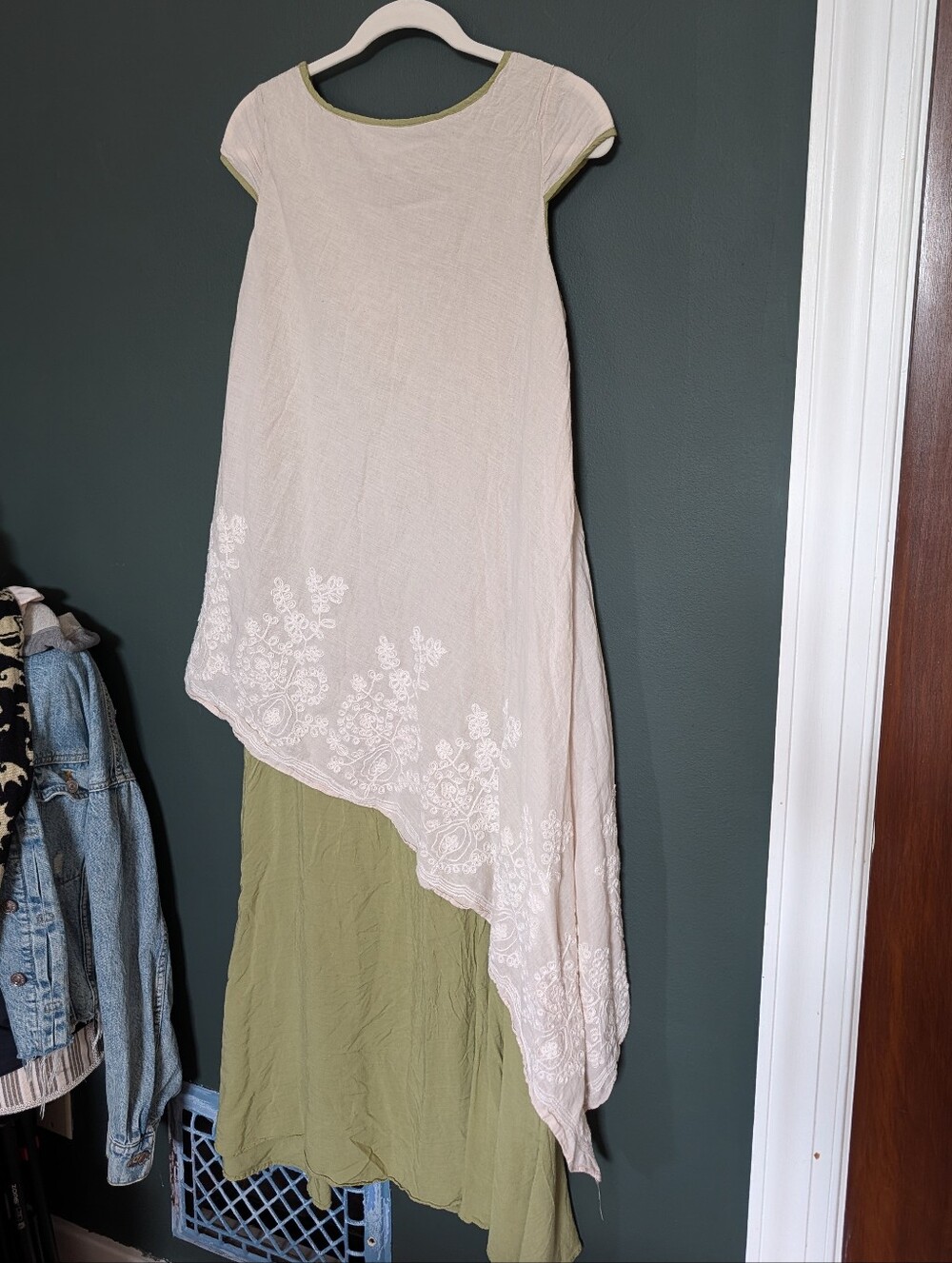 Zanzea Olive & Cream Asymmetrical Layered Dress - Picture 6 of 8
